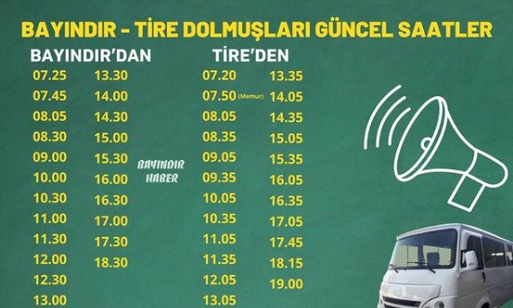 Tire Bayındır Dolmuş Saatleri - Fiyatları